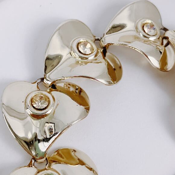 Vintage Mid Century Gold Tone Heart Rhinestone Choker Necklace 1950s - Picture 2 of 15